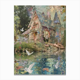Fairy Village Collage Pond Monet Scrapbook 5 Canvas Print