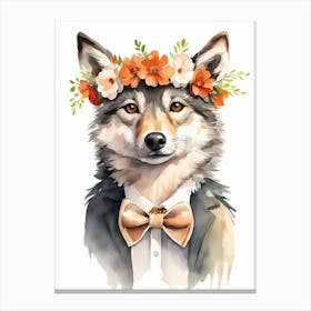 Baby Wolf Flower Crown Bowties Woodland Animal Nursery Decor (16) Canvas Print