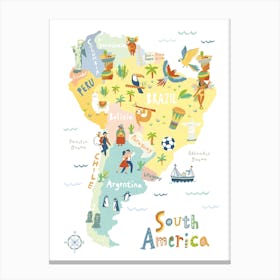 South America Map Canvas Print