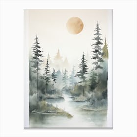 Watercolour Of Taiga Forest   Northern Eurasia And North America 1 Canvas Print