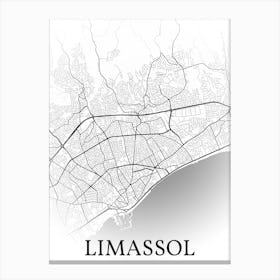 Limassol, Limassol, Cyprus, City Map, Black And White Fade Design Canvas Print