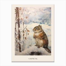 Vintage Winter Animal Painting Poster Chipmunk 1 Canvas Print