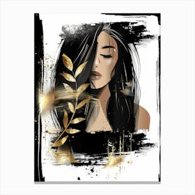 Girl With Gold Leaves Canvas Print