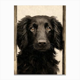 Flat-coated Retriever Watercolor Portrait Looking through the window Flatty Canvas Print