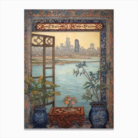 Window View Of Dubai United Arab Emirates In The Style Of William Morris 3 Canvas Print