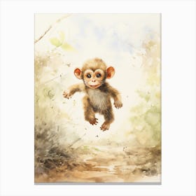 Monkey Painting Running Watercolour 4 Canvas Print