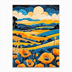 Cartoon Poppy Field Landscape Illustration (69) Canvas Print