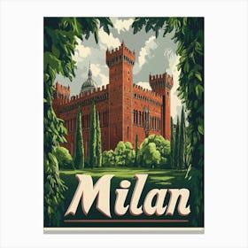 Aihrgdesign A Retro Travel Poster For Milan Canvas Print