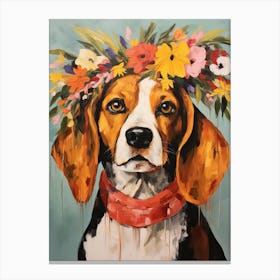 Beagle Portrait With A Flower Crown, Matisse Painting Style 2 Canvas Print