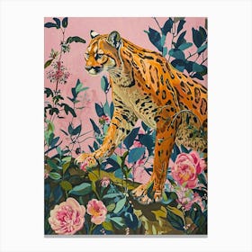 Floral Animal Painting Cougar 2 Canvas Print