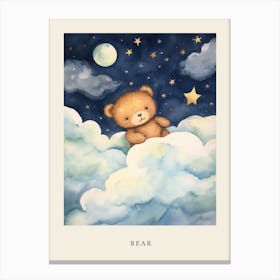 Baby Bear Cub 2 Sleeping In The Clouds Nursery Poster Canvas Print