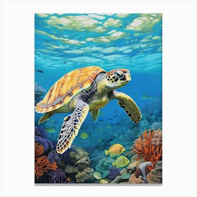 Sea Turtle In The Ocean Blue Aqua 5 Canvas Print