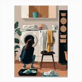 Illustration Of A Woman Doing Laundry 1 Canvas Print