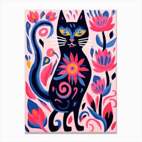 Black Cat With Flowers 5 Canvas Print