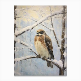 Vintage Winter Animal Painting Falcon 3 Canvas Print