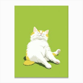 Cat Sleeping On Green Background Canvas Print