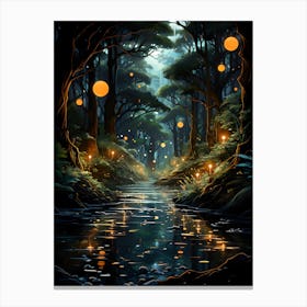 Enchanting Fantasy Forest with Lanterns Canvas Print