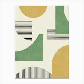 Line Art Geometric Abstract Pattern - Gold Green Canvas Print
