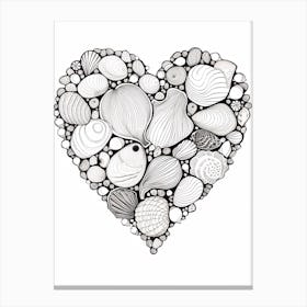 Detailed Black & White Sea Shell Heart Canvas Print