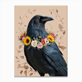 Crow With Flowers 6 Canvas Print