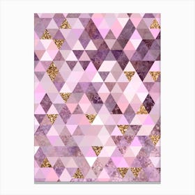 Abstract Triangle Geometric Pattern in Pink and Glitter Gold n.0004 Canvas Print