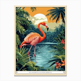 Greater Flamingo Rio Lagartos Yucatan Mexico Tropical Illustration 4 Poster Canvas Print