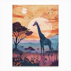 Giraffes By The Tress Illustration 7 Canvas Print