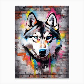 Aesthetic Siberian Husky Dog Puppy Brick Wall Graffiti Artwork Canvas Print