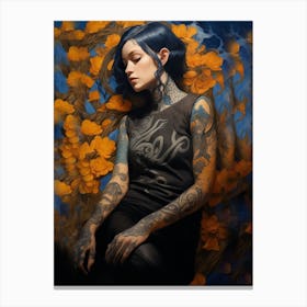 Woman With Golden Tattoos and Flowers #1 Canvas Print