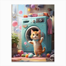 Cat In The Washing Machine 6 Canvas Print