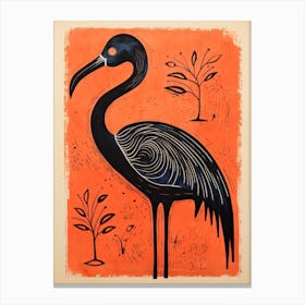Flamingo, Woodblock Animal  Drawing 8 Canvas Print