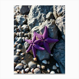 Purple Starfish On The Beach Photo Canvas Print