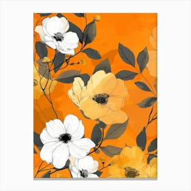 Floral Pattern On Orange Background Canvas Print