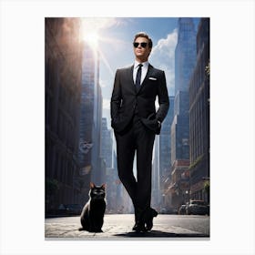 Businessman Wearing Sleek Sunglasses Sporting A Sharp Tailored Suit Standing Confidently In A Bus 2 1 Canvas Print