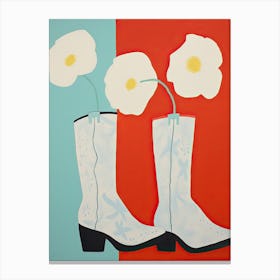 A Painting Of Cowboy Boots With Poppy Flowers, Pop Art Style 2 Canvas Print