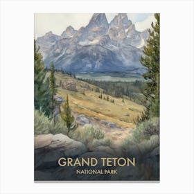 Grand Teton National Park Watercolour Vintage Travel Poster 2 Canvas Print
