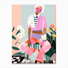 Cool girl with flowers Canvas Print