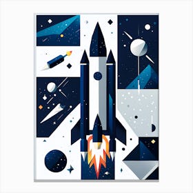 Space Rocket Canvas Print, Rocket wall art, Children’s nursery illustration, Kids' room decor, Sci-fi adventure wall decor, playroom wall decal, minimalistic vector, dreamy gift Canvas Print