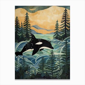 Matisse Style Killer Whale With Woodland Coast 3 Canvas Print