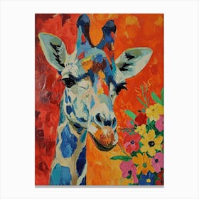 Giraffe With Flowers Painting 4 Canvas Print