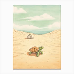 Cute Sea Turtle On The Beach Drawing 2 Canvas Print