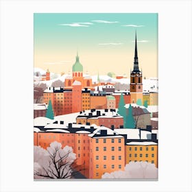 Vintage Winter Travel Illustration Stockholm Sweden 2 Canvas Print