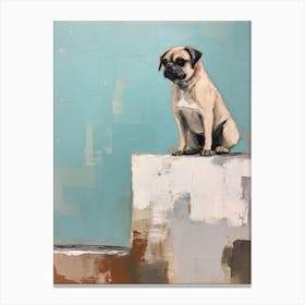Pug Dog, Painting In Light Teal And Brown 3 Canvas Print