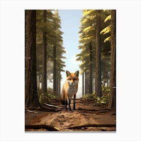 Fox Walking Through A Forest Realism Illustration 4 Canvas Print