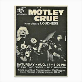 Motley Crue Vintage Concert Music Poster Canvas Print