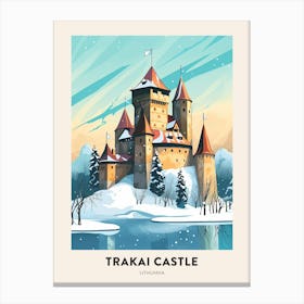 Vintage Winter Travel Poster Trakai Castle Lithuania Canvas Print