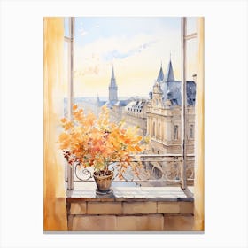 Window View Of Luxembourg City Luxembourg In Autumn Fall, Watercolour 2 Canvas Print
