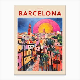 Barcelona Spain Fauvist Travel Poster Canvas Print