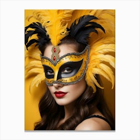 A Woman In A Carnival Mask, Yellow And Black (28) Canvas Print