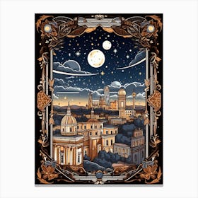 Rome, Italy, Tarot Card Travel  Line Art 2 Canvas Print